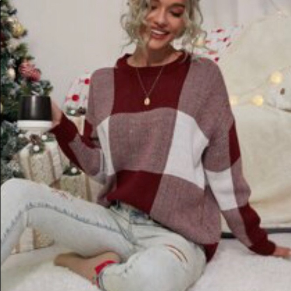 SHEIN cranberry and white sweater